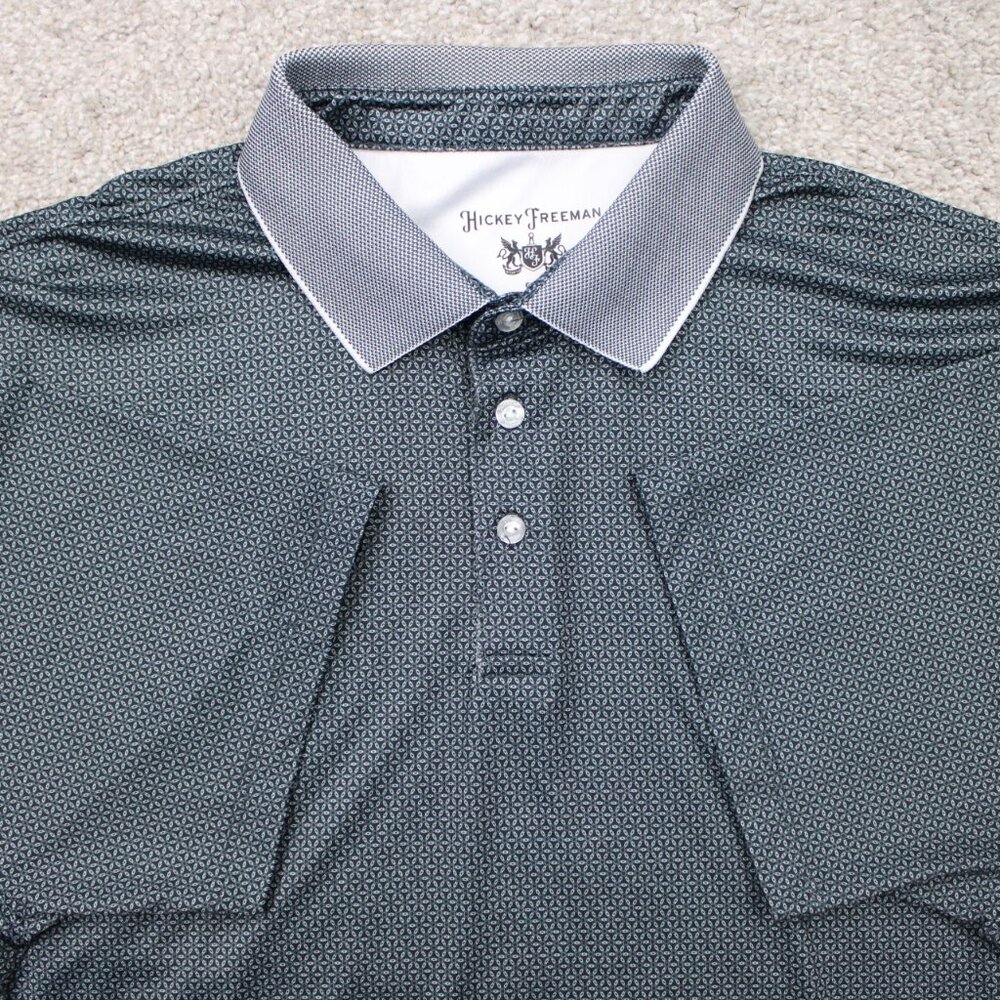 Hickey Freeman Polo Shirt Mens 2XL‎ XXL Gray Geometric Golf Poly Stretch S/S